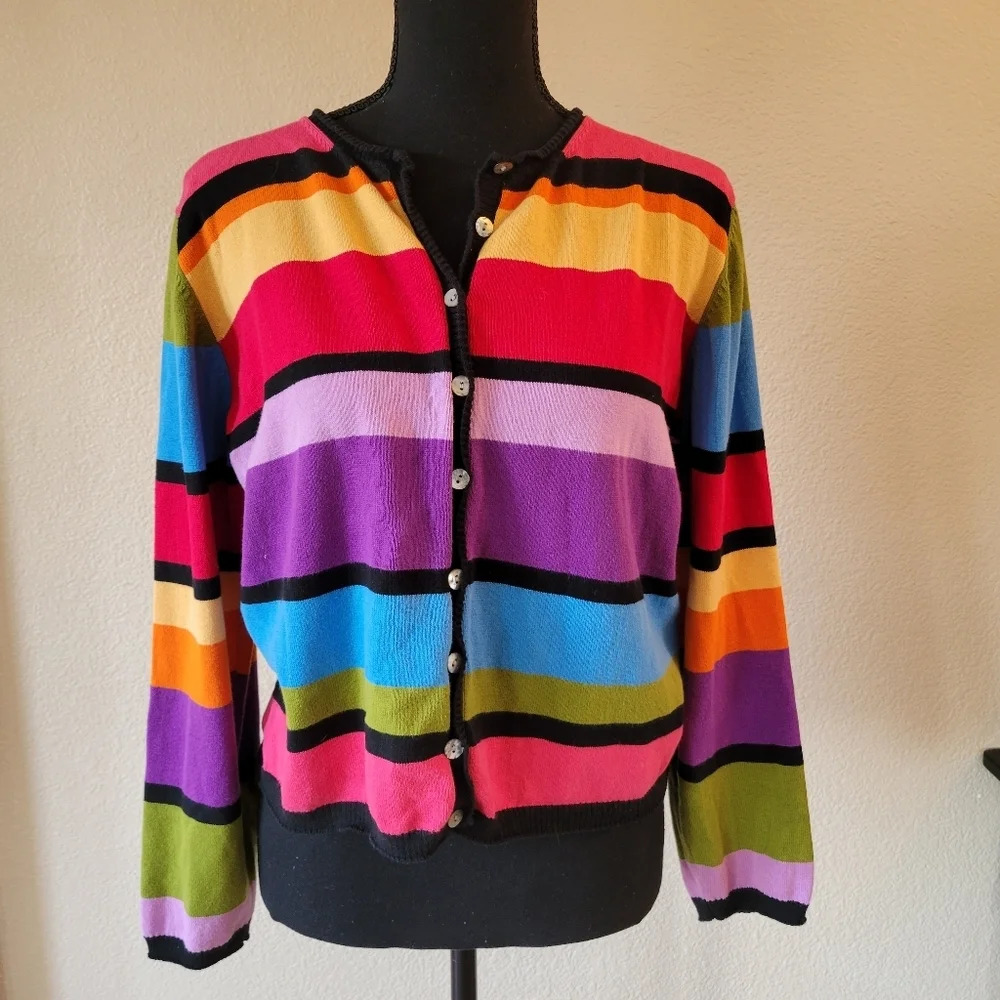 VTG MARISA CHRISTINA Colorful Dtipped Button Down Cardigan Size Large